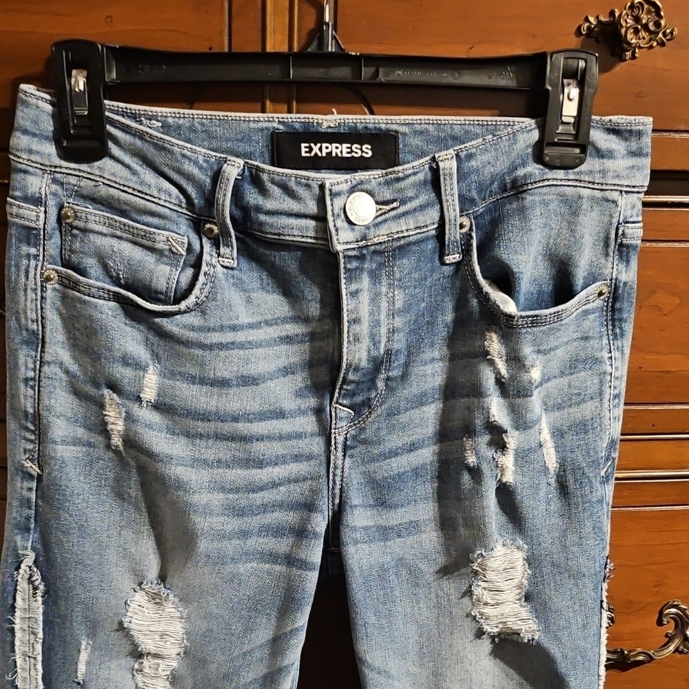 Express Women's Blue Distressed Jeans